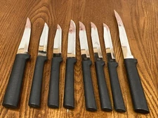 8 RADA CUTLERY UTILITY SERRATED STEAK KITCHEN CHEF KNIVES SET BLACK HANDLE USA