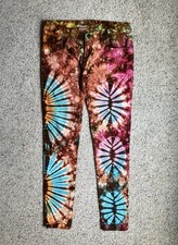 Gypsy Rose Tie Dye Jeans Pants Womens Hippie Boho 5 Pocket Cotton Denim 32 x 30
