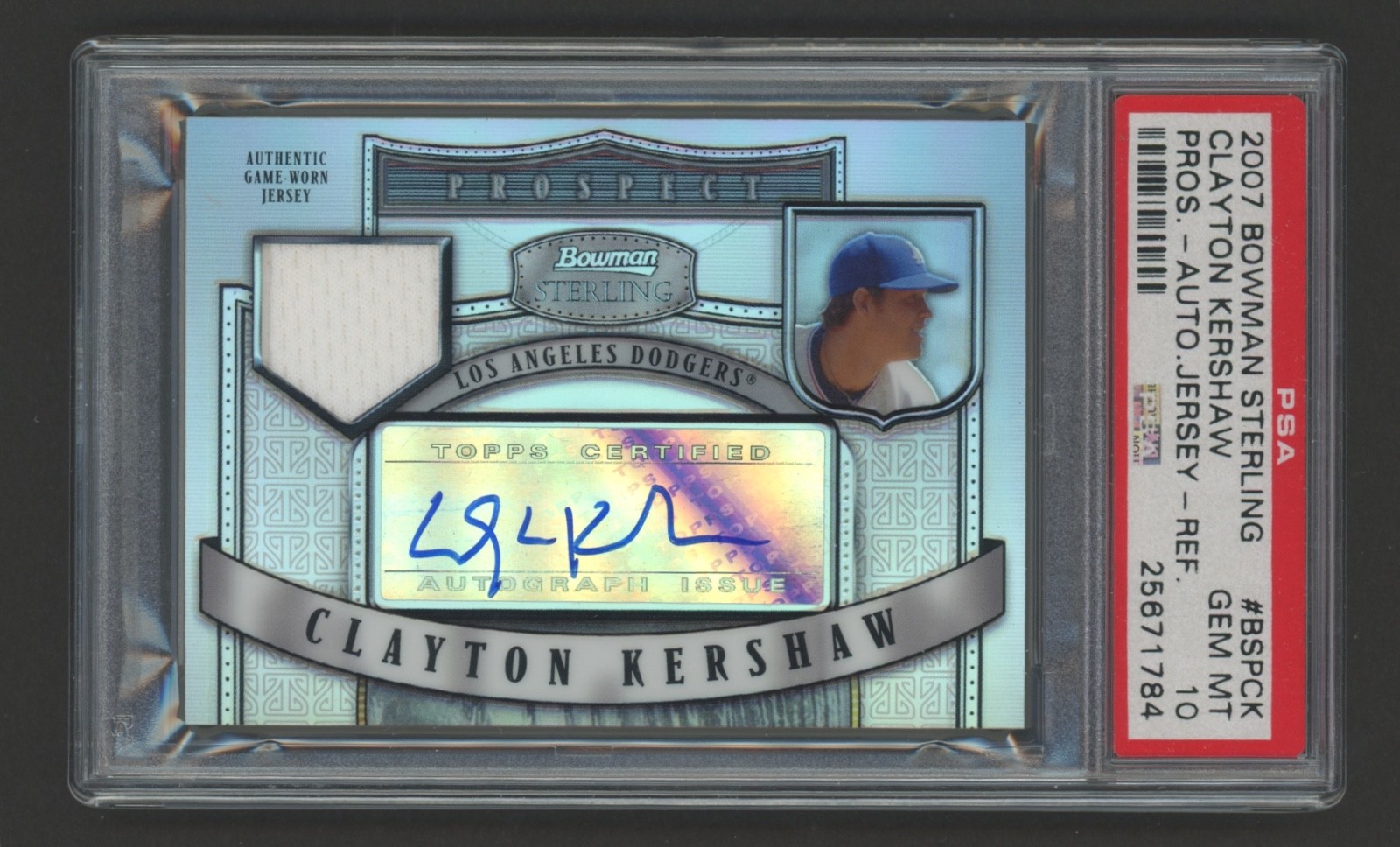 2007 Bowman Sterling #BSPCK CLAYTON KERSHAW Pros. Auto Jersey Ref. PSA 10 /199
