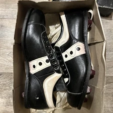 Vintage Men Spot-bilt Black Leather Football Cleats Size 7 1/2