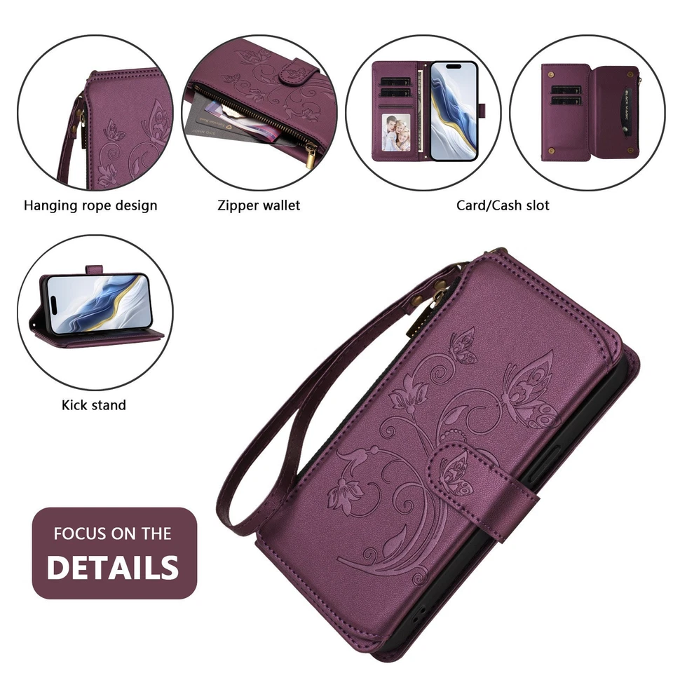 Magnetic Multi Card Slot Zipper Flip Leather Wallet Cover For Various Phone Case - Image 2 of 4