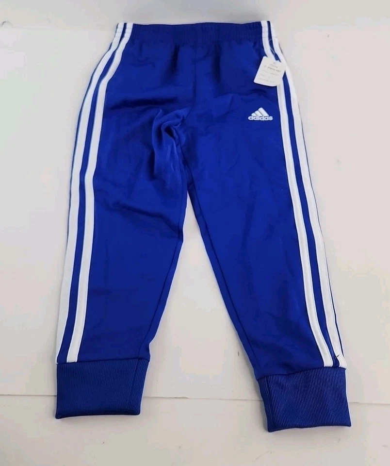 Adidas Boys Jogger Sweatpants Blue/ White Stripes Cuffed Bottom Size 4. - Image 3 of 4