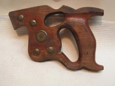 9 Screw Slots Vtg Antique Disston D-8 Finger Thumb hole hand saw wood handle