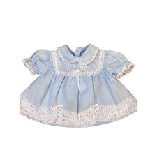 Vintage 6-9 Mths Baby or Doll Toddler Dress Light Blue With White Layer Lace