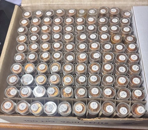 5 Rolls (50)GEM BU 1955-S Lincoln Wheat. Put In Plastic Tube 50 Years Ago!!!!!