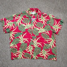 Vintage PARADISE FOUND Hawaiian Shirt Men's 2XL Red Palm Leaf Print Rayon