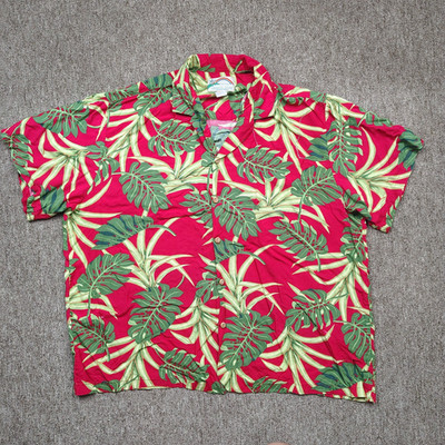 Vintage PARADISE FOUND Hawaiian Shirt Men 2XL Red Palm Leaf Tropical Summer