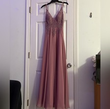 Blondie Nites by Stacy Sklar Mauve Beaded Embellished Formal Gown Prom Dress
