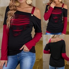 Women Skull Cut Out T-Shirt Cold Shoulder Halloween Gothic Steampunk Tops Blouse