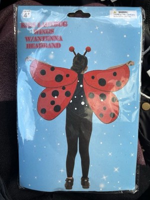 Ladybug Wings w/ Antenna Headband Kids 4+ Red/Black Lady Bug Halloween Costume