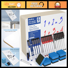 6 Pack Double Sided Dry Erase Boards 9x12" with 18 Pens  6 Erasers - Portable C