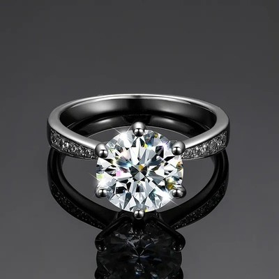 3.10CTW Round Cut Moissanite Solitaire Engagement Ring 14k White Gold Plated