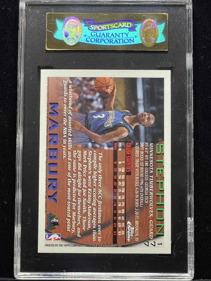 1996-97 Topps #177 Chrome Stephon Marbury Embossed RC *Vintage SGC 96 MINT - Image 3 of 4