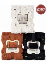 NWT Costco Halloween Faux Fur Throw Blanket Lot of 3 Ghost Cat Pumpkin