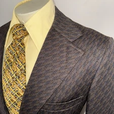 Vintage 60s 70s Leisure Suit Jacket Blazer Coat Geometric Mod Disco Mens 42 Long