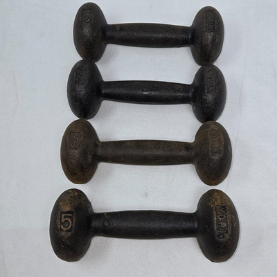#ad #ad VINTAGE YORK BARBELL 5 Lb CAST IRON DUMBBELLS BUN STYLE ROUND HEAD SET OF 4 $69.99
