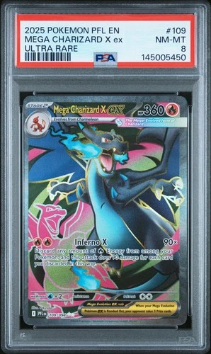 2025 POKEMON PFL EN-PHANTASMAL FLAMES ULTRA RARE #109 MEGA CHARIZARD X EX PSA 8