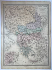 BALCANI GRECIA TACCHINO CIPRO c. 1860 DUFOUR MAPPA ANTICA MOLTO GRANDE XIX SECOLO