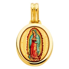 14K Yellow Gold Religious Milagrosa Charm Pendant For Necklace or Chain