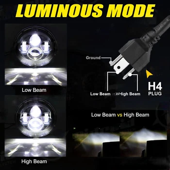 Nuevo Faro Proyector LED 7" + Luces de Paso Apto para Harley Touring Negro Foto 3 de 4