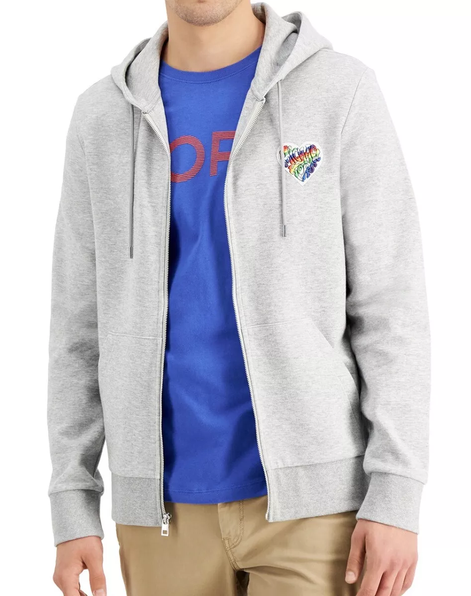 Michael Kors Men s Full Zip Pride Heart Hoodie Sweaters Heather Grey Sizes