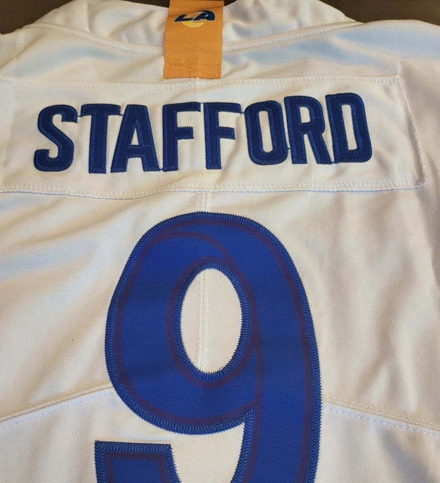 Camiseta deportiva de vapor con parche blanco SB LVI YOUTH LA Rams #9 Matthew Stafford cosida en casa Foto 2 de 3