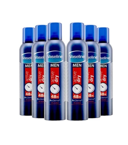 6 x 250ml VASELINE MEN ACTIVE DRY 48hr PROTECTION ANTI-PERSPIRANT DEODORANT - Picture 1 of 1