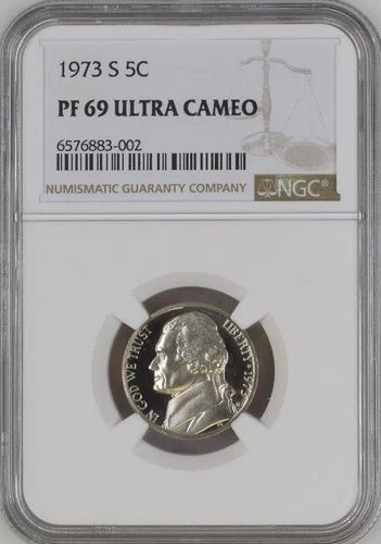 1973 S Jefferson Nickel 5C NGC PR69 Ultra Cameo