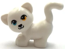 Lego New White Cat Friends Standing and Looking Left w/ Bright Light Orange Eye