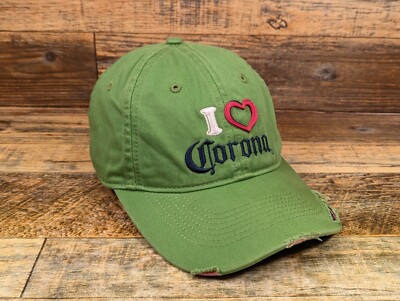 2005 I Love Corona Cerveza Por Favor Green Distressed Hat Cap