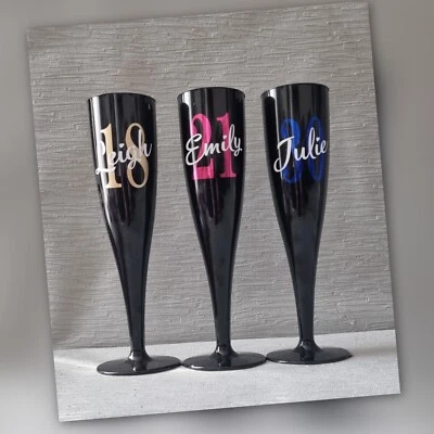 Personalised Black champagne Flute Prosecco 18th, 21st 30th 40th, Birthday Gift