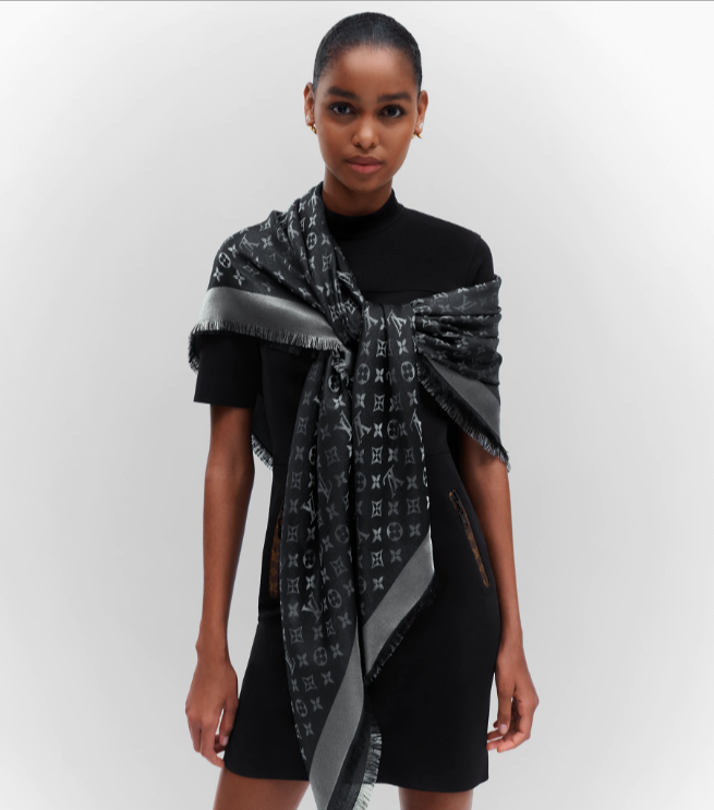 海外限定品【LOUIS VUITTON】reversible monogram LV ナウ shawl AUTHENTIC NEW LOUIS VUITTON BLACK MONOGRAM SOFT SHINE SHAWL