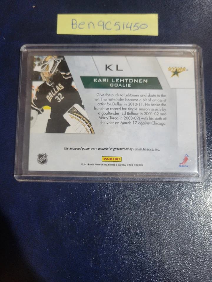 2010-11 Panini Zenith Winter Warriors Materials Kari Lehtonen #KL Dallas Stars Foto 2 de 2