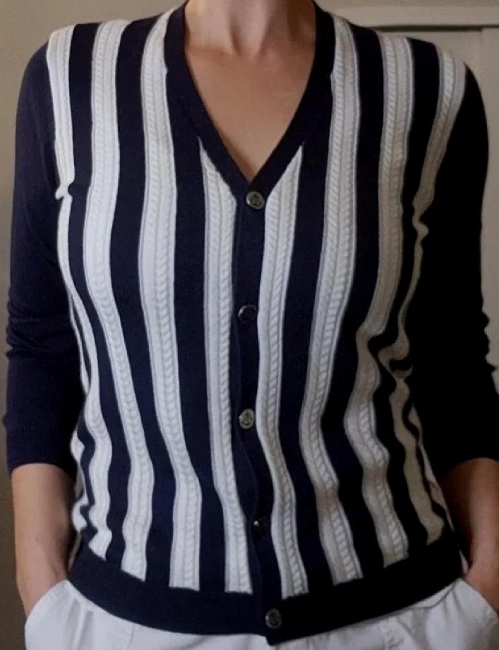 Brooks Brothers Supima Cotton Navy/White Striped Knit Tennis Golf