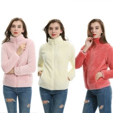 Womens Fleece Fur Jacket Winter Thermal Bodywarmer Zip Up Outwear Blazer