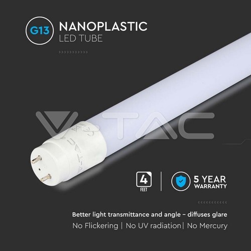 Tubo Led T8 Nano Plastic 16.5W 120cm G13 Chip Samsung 4000K V-TAC PRO VT-122-N - Imagen 3 de 5