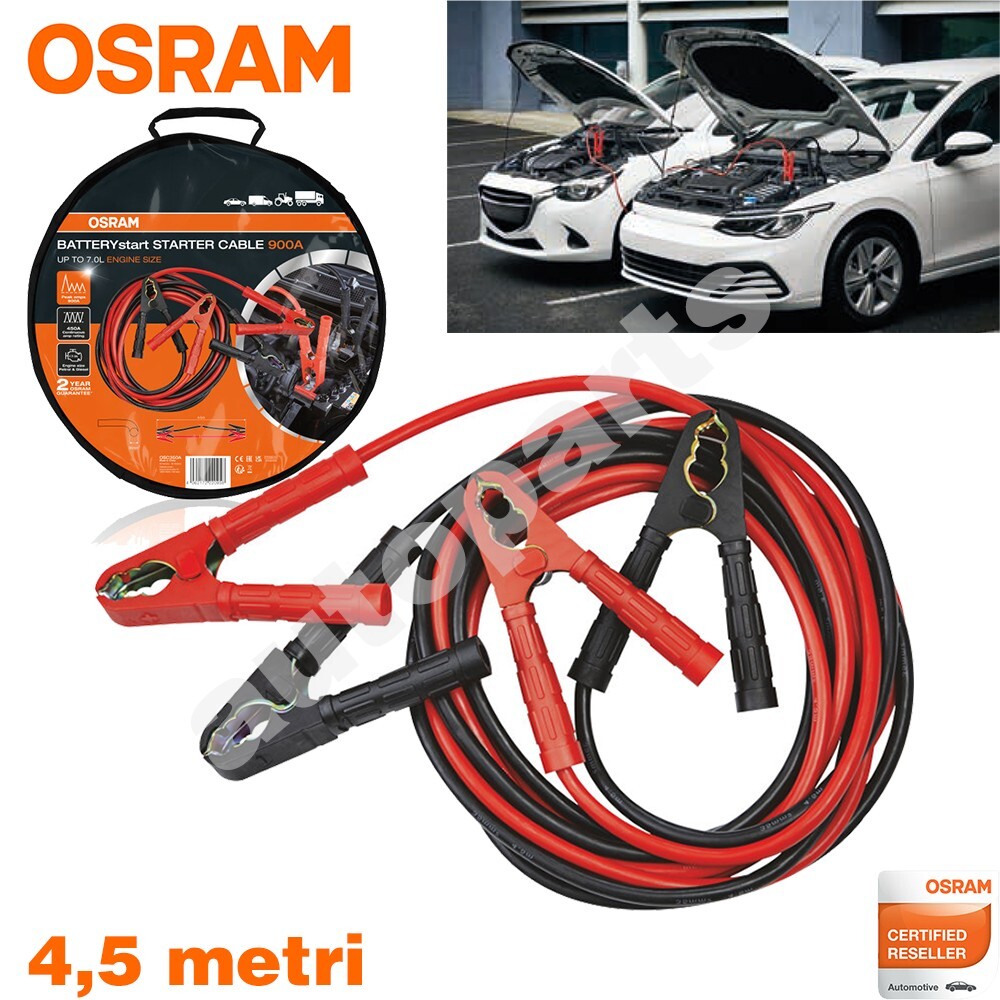 Cavi Avviamento Batteria 900A Starter Osram con Morsetti Auto e Moto 12-24V 4,5m