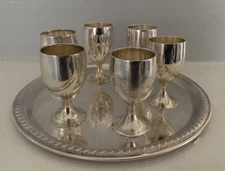 Six EPNS Cordial Glasses with Silverplate Tray, Vintage