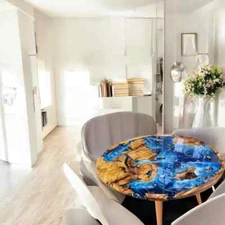 Handmade Wood and Blue Epoxy Ocean Table - Unique Epoxy Resin Art Furniture