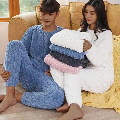 Damen Fleece Pyjama Set weich warm Rundhalsausschnitt Oberteil Hose Loungewear Nachtwäsche USA - Bild 11 von 30
