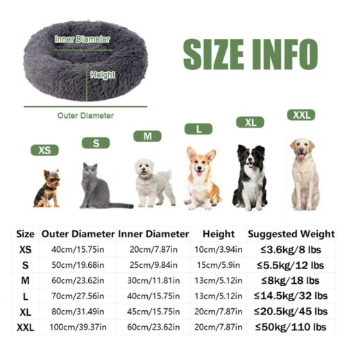 Fluffy Donut Round Plush Pet Cat Bed Soft Warm Calming Bed Sleeping Dog Nest - Picture 2 of 19