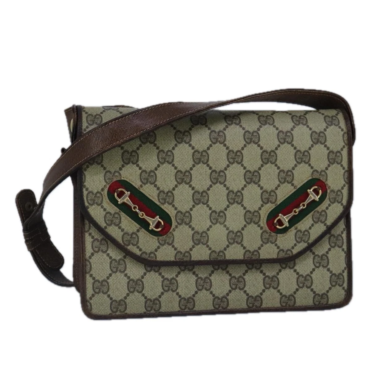 Sac à bandoulière GUCCI GG Supreme Web Sherry Line PVC cuir beige or authentique 100377