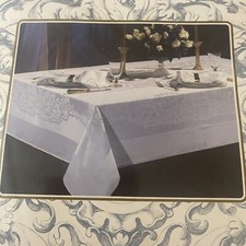 NIP Bardwil Patrician Scroll Damask Tablecloth 63x84 White Oblong Cotton Rayon