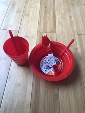 Kids Sip A Bowl And Cup Set. Comes With Matching Fork And Spoon. Red Color.