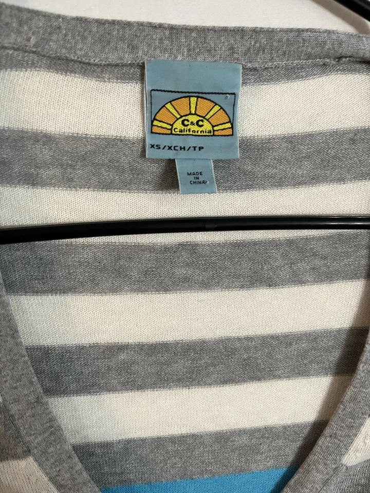 Women's C&C California Striped Cardigan Cotton Cashmere Blend XS Gray White - Image 3 of 4