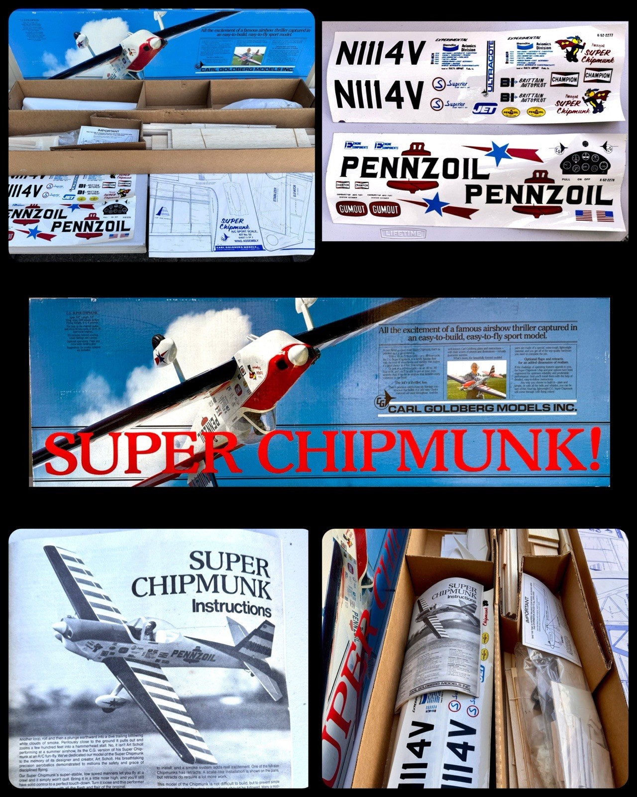 Original 1988 Carl Goldberg Super Chipmunk K‑52 New in Box RC Balsa Airplane Kit