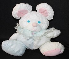 Fisher Price Puffalumps Baby Mouse 9" Plush Rattle White Pink Blue 1357 Vintage