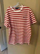 Polo Ralph Lauren Red/White Stripe T-Shirt Cotton Tee-Men’s Large