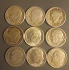 ROOSEVELT 90% SILVER DIMES, lot of 9