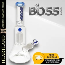 11" Boss Straight Tube Beaker Bong Thick Glass TREE PERC Water Pipe | BLUE